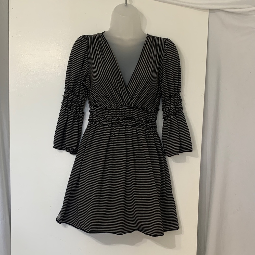 Sophie Max Black and White Striped Long Sleeve Dress